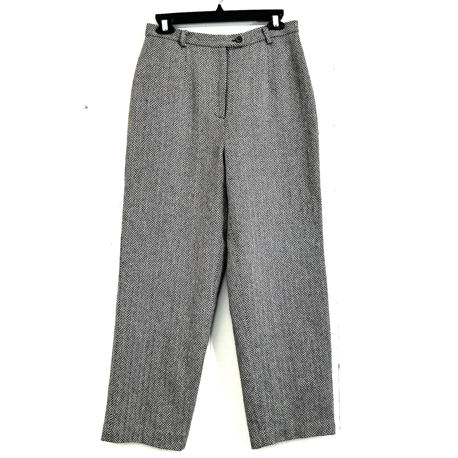 Ann Taylor Brown Beigh Herringbone Wool Pants Size 8 Petites Lined Dress Pants